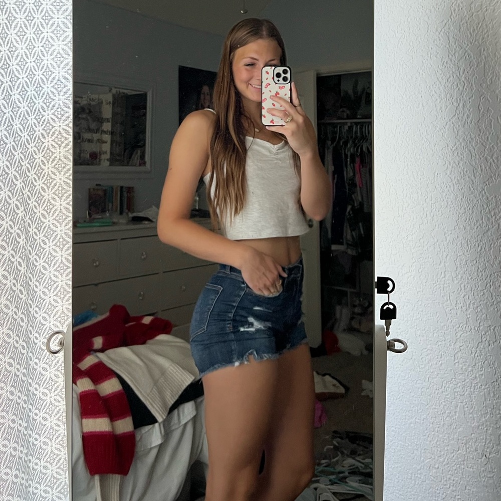 Darker wash ripped Jean shorts